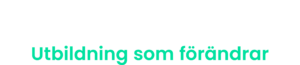 Logotyp "Academedia utbildning som förändrar" i vitt och grönt.